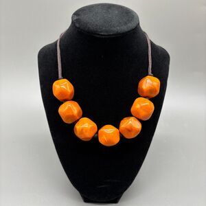 Vintage Butterscotch Bakelite Chunky Faceted Catalin Bead Necklace Marbled 19"